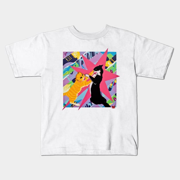 Fighting Cats Kids T-Shirt by unascott